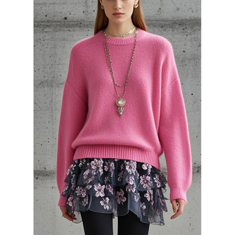 Art Rose O-Neck Thick Knit Shirts Fall
