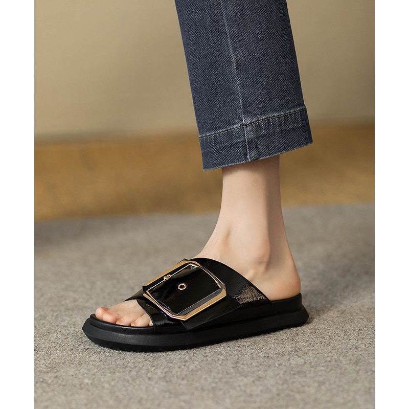 Casual Comfy Black Splicing Platform Slide Sandals