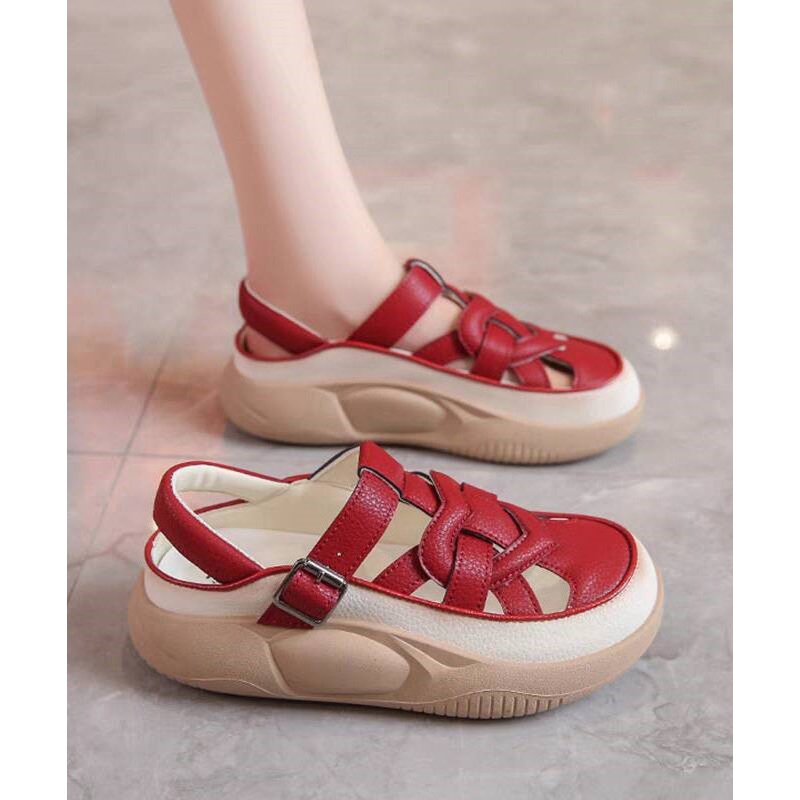 Casual Red Hollow Out Platform Flat Sandals Splicing