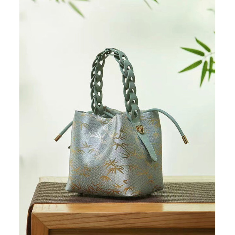 Chinese Style Jacquard Calf Leather Tote Handbag