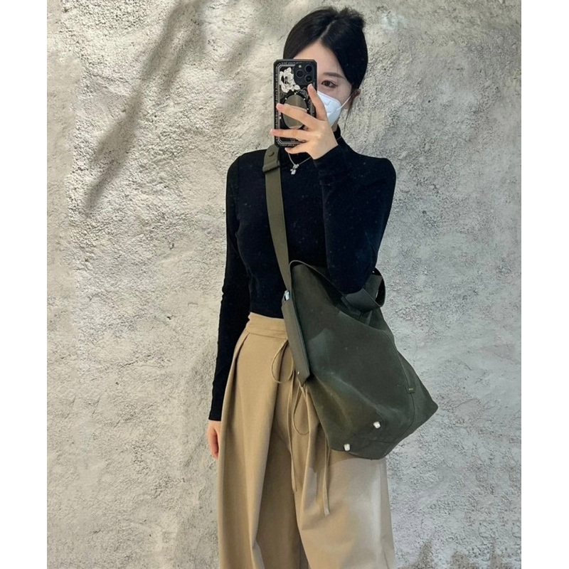 Fashion Army Green Large Capacity Calf Leather Messenger Bag