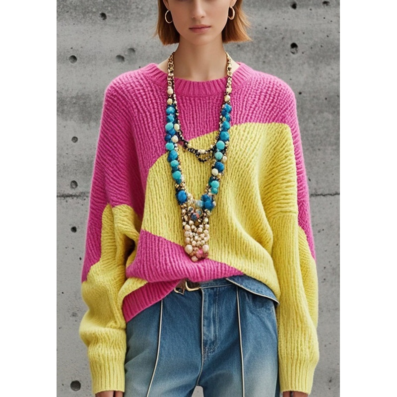 Fashion Colorblock Oversized Warm Knitted Tops Fall