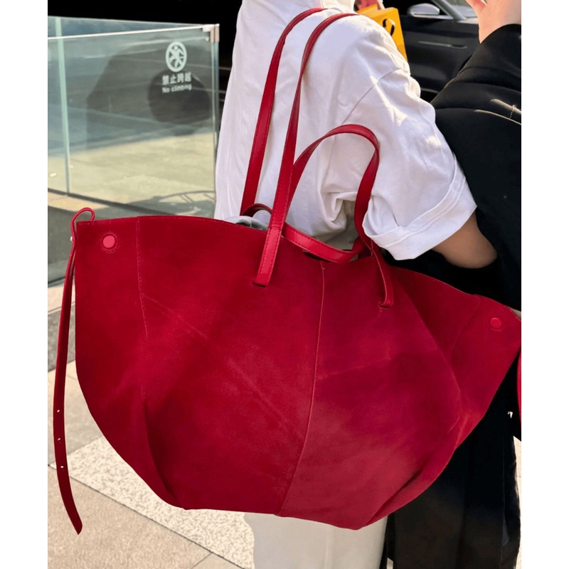 French Red Large Capacity Faux Leather Satchel Handbag