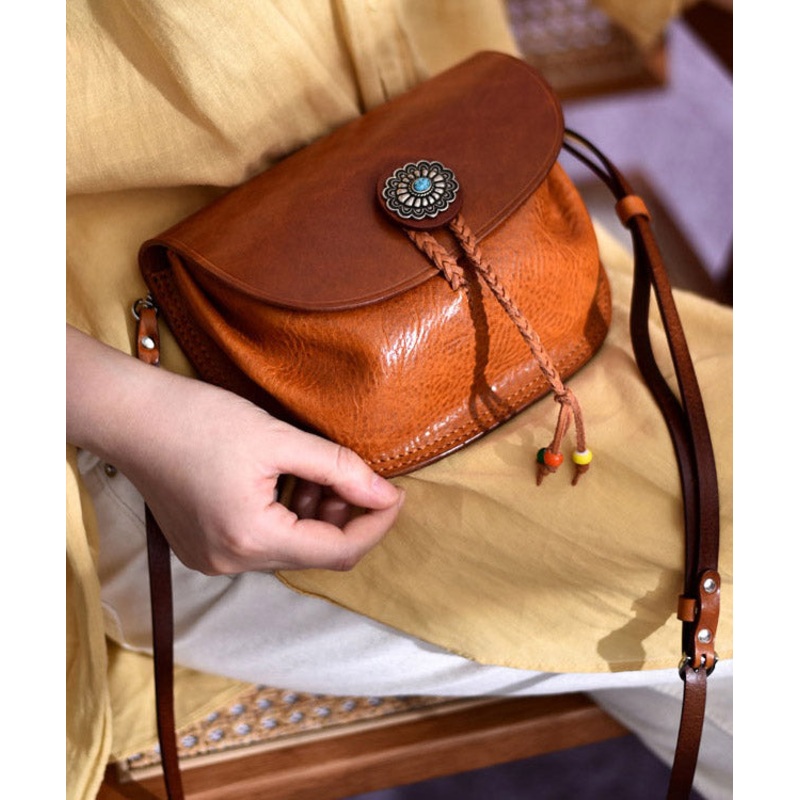 Original Handmade Brown Calf Leather Messenger Bag