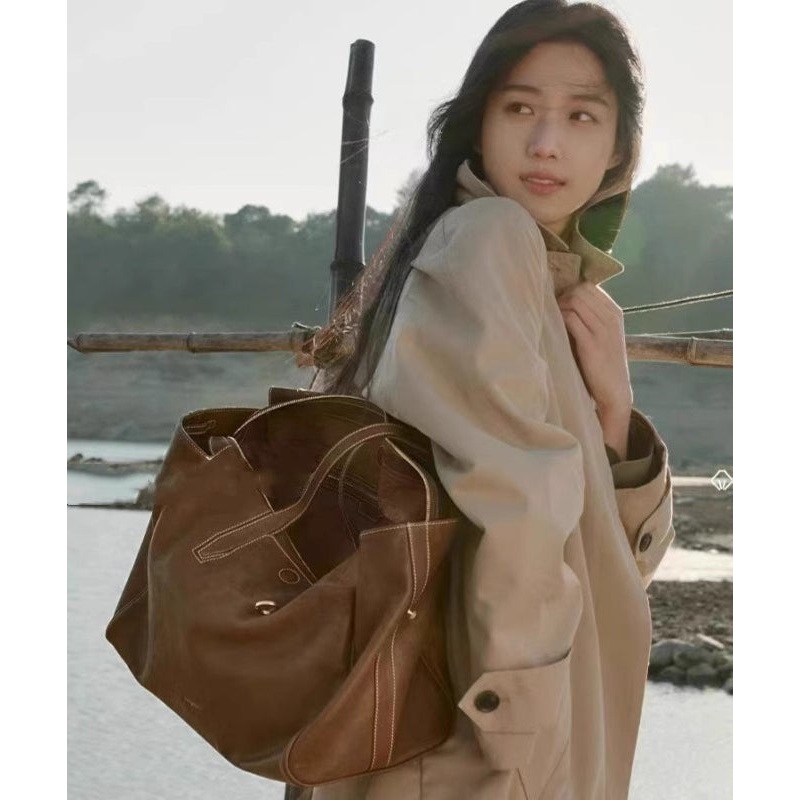 Style Brown Large Capacity Calf Leather Satchel Handbag