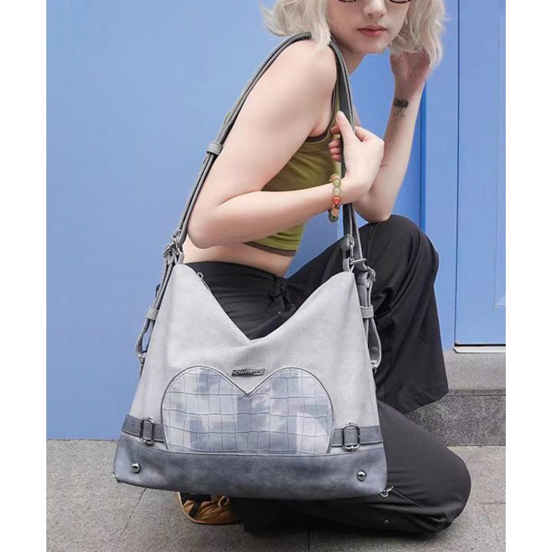 Stylish Grey Faux Leather Versatile Satchel Bag Handbag