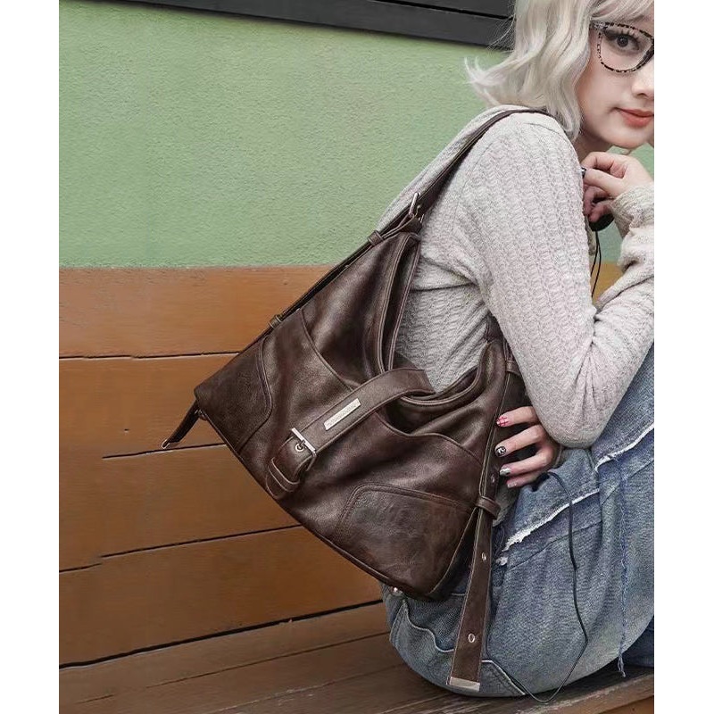Unique Brown Versatile Calf Leather Satchel Handbag