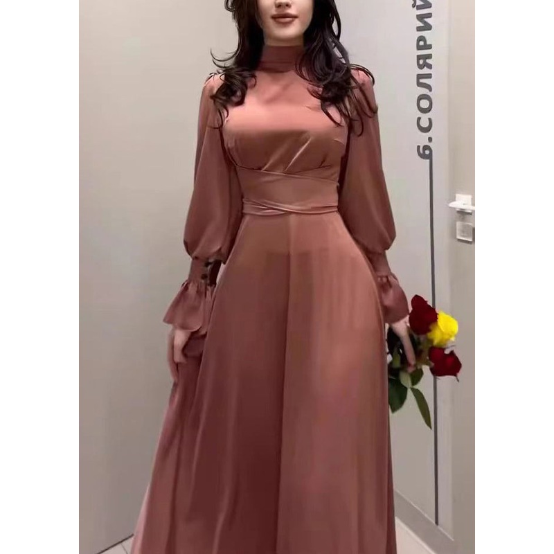 2024 Autumn Elegant Waist Cinching Silk Long Dress
