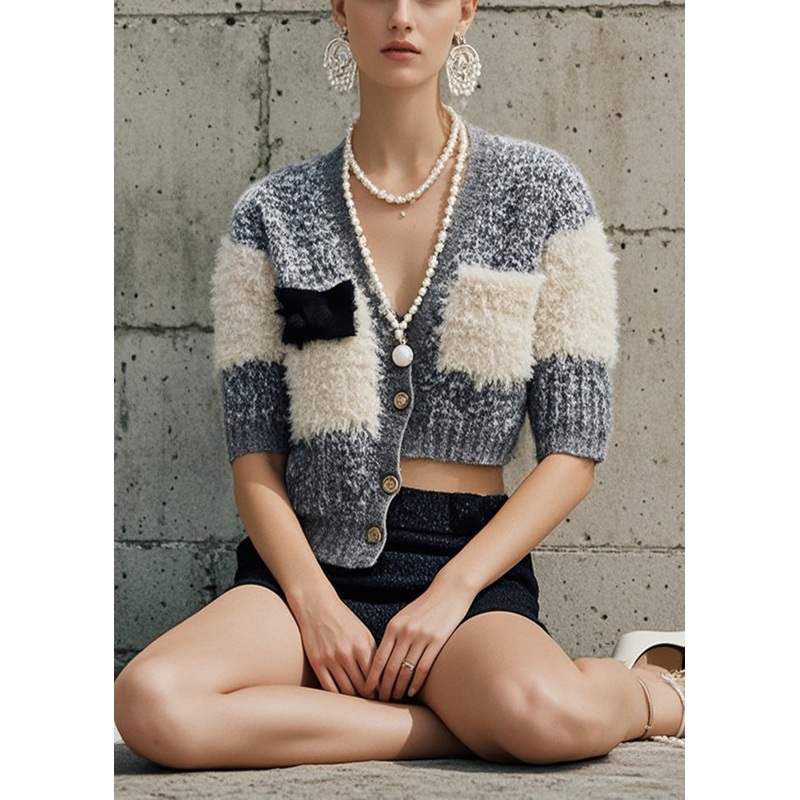 Beautiful Grey Asymmetrical Patchwork Original Design Knit Tops Fall