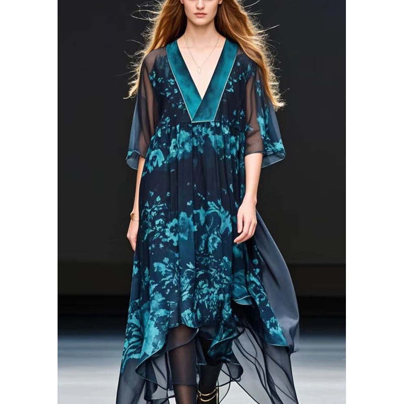 Bohemian Black Oversized Print Chiffon Robe Dresses Summer