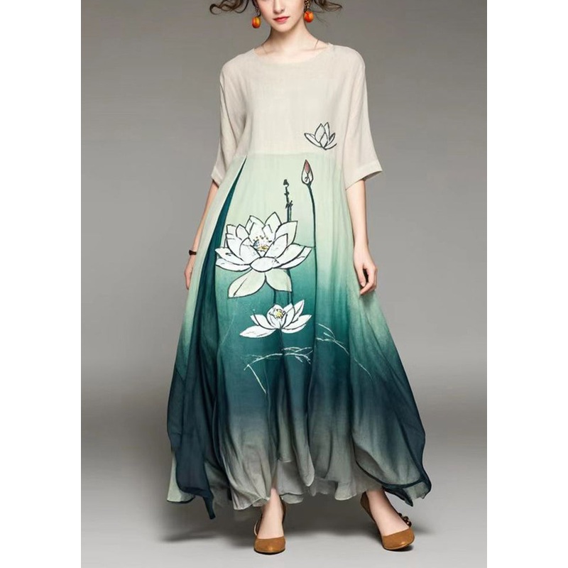 Women Beige Oversized Tie Dye Print Cotton Vacation Dresses Summer