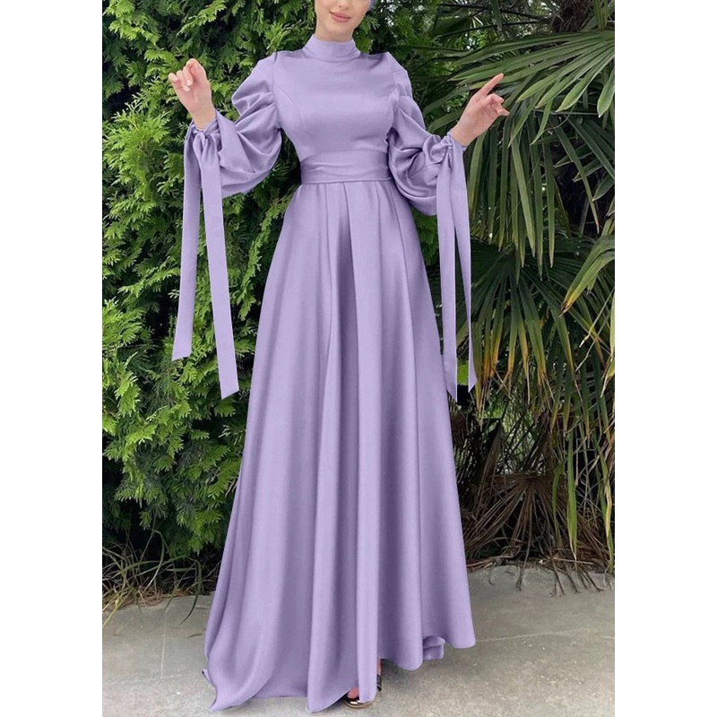 Women Purple Wrinkled Slim Fit Silk Holiday Dress Fall