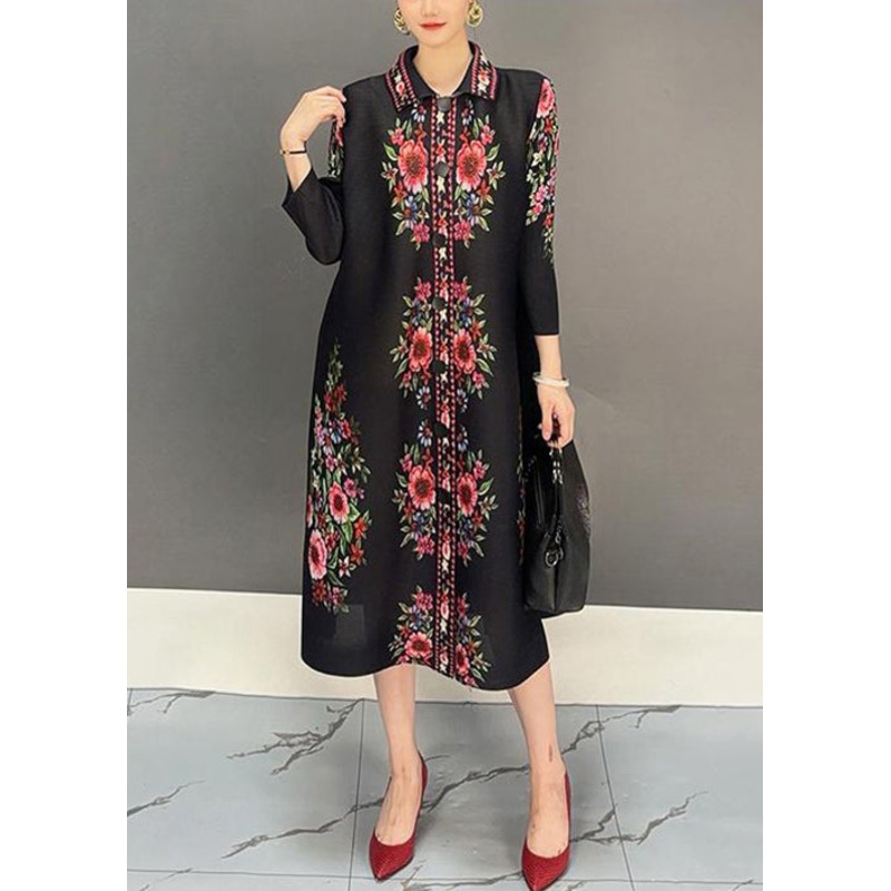 Beautiful Black Peter Pan Collar Print Dresses Fall