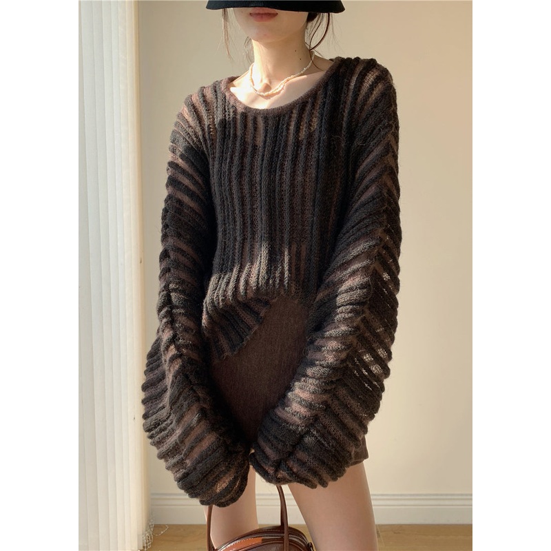 Brown Cozy Knit Pullover Sweaters O Neck Winter