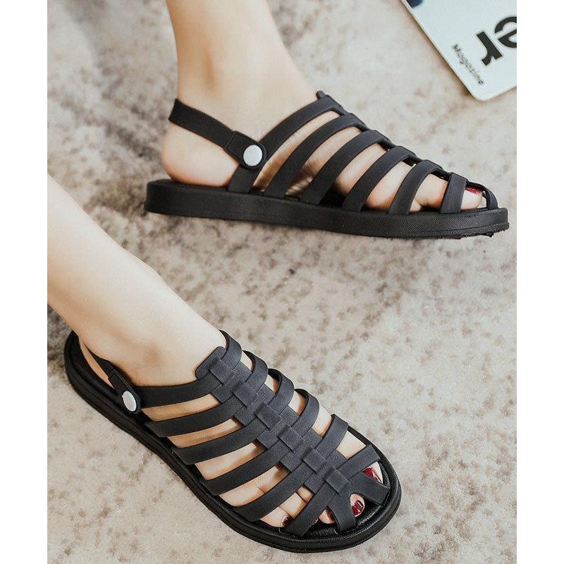 Casual Splicing Hollow Out Black Slide Sandals