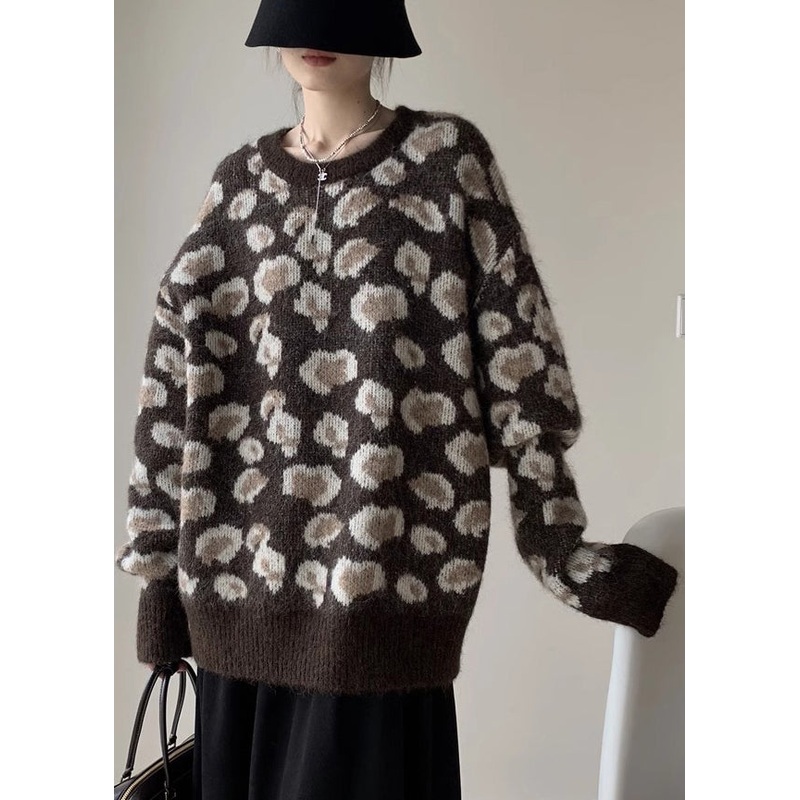 Jacquard Coffee O Neck Cozy Knit Sweaters Winter