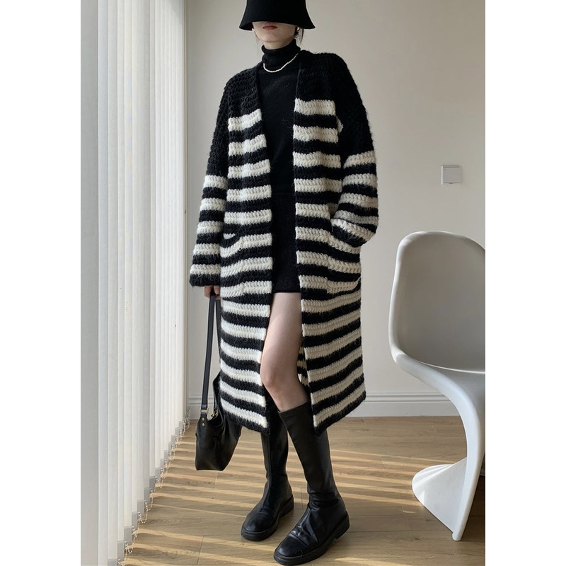 Loose Striped V Neck Striped Knit Loose Cardigan Winter
