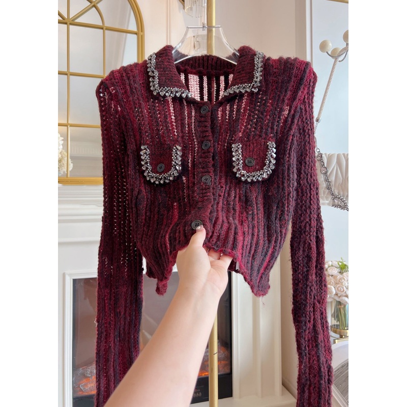 New Red Zircon Hollow Out Patchwork Knit Sweaters Fall