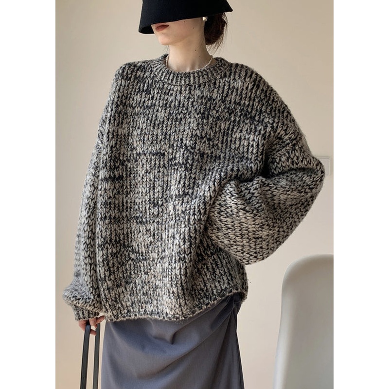 Simple Black O Neck Cozy Knit Sweaters Winter