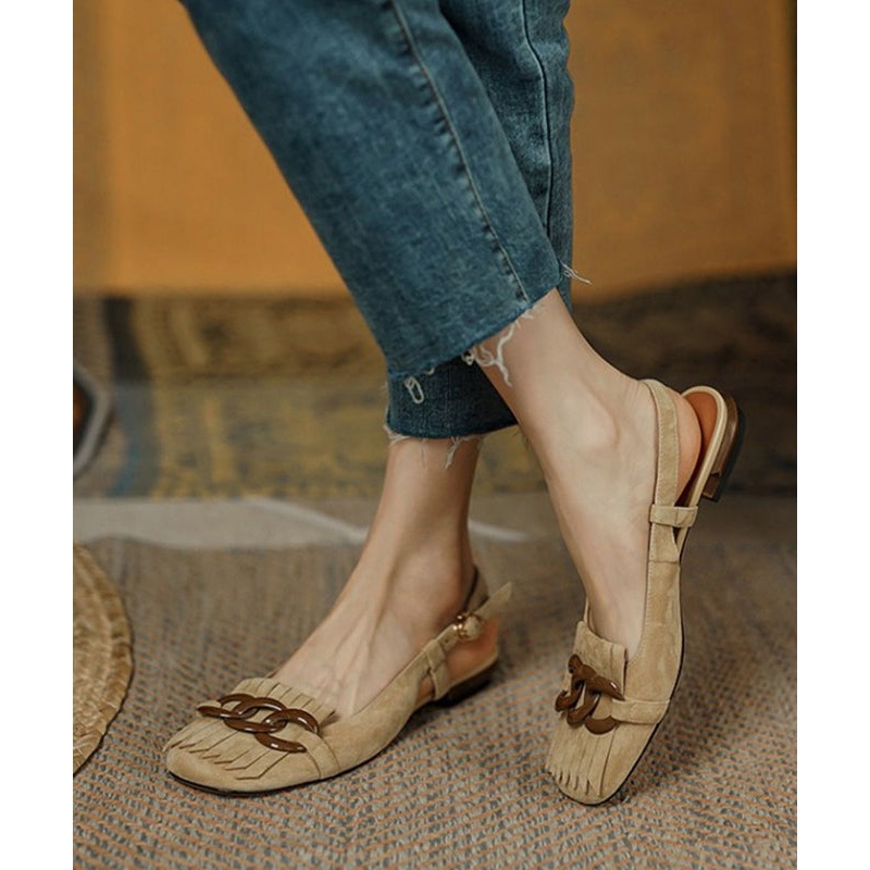 Apricot Suede Tassel Sequined Splicing Water Sandals