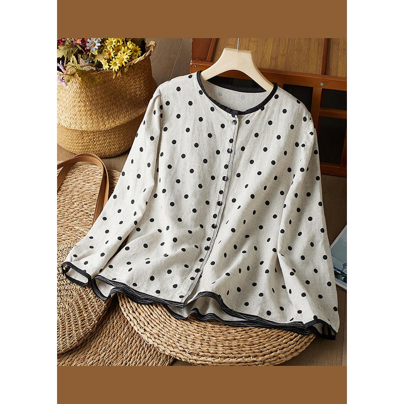 Art O Neck Dot Button Cotton Shirts Spring