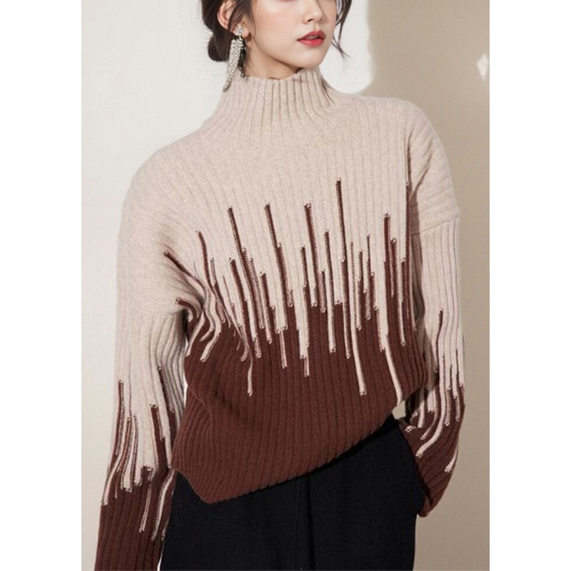 Bohemian Beige Turtleneck Thick Knit Sweater Winter