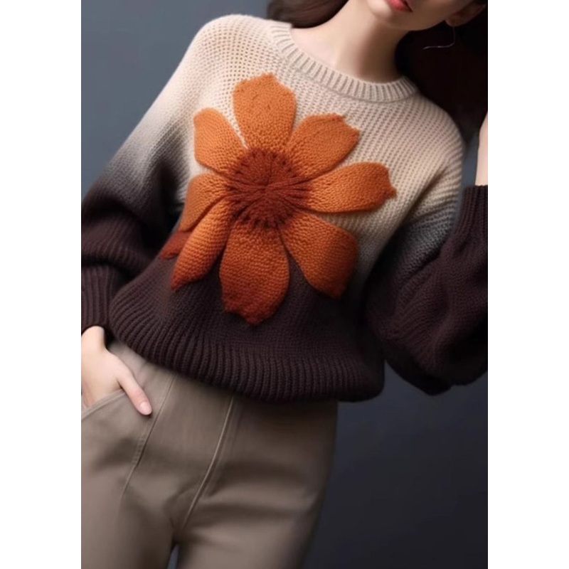 Floral Gradient Color Cozy Knit Pullover Sweaters Winter