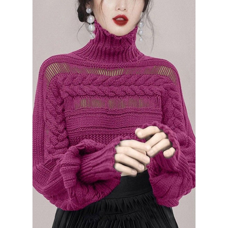 New Rose Turtleneck Hollow Out Cable Knit Sweaters Winter