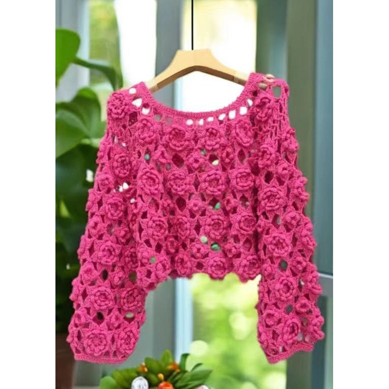 Original Rose Hollow Out Floral Knit Sweaters Fall