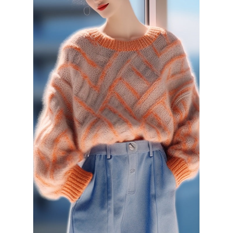 Women Orange O Neck Cozy Thick Knit Pullover Sweaters Winter