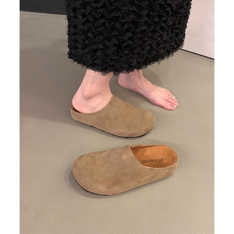 2024 Autumn Khaki Suede Platform Slide Sandals