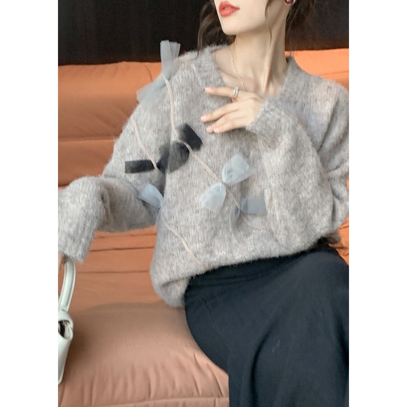 French Cozy V Neck Knitted Sweaters Tops Fall