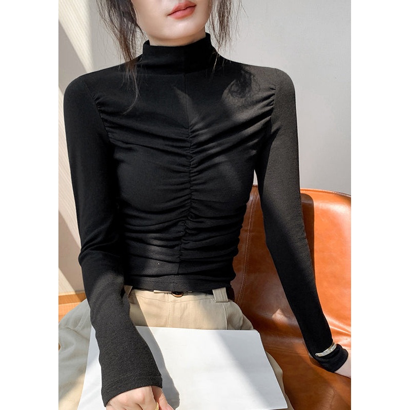 Sexy Black Turtleneck Patchwork Top Fall