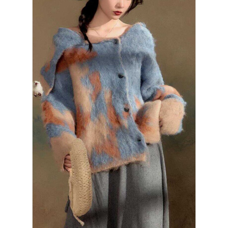 Unique Blue Asymmetrical Cozy Thick Cotton Knit Sweaters Winter