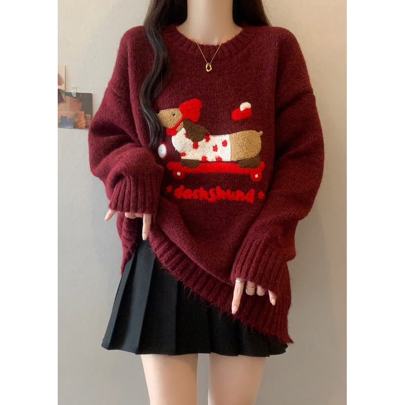New Rust O Neck Jacquard Thick Christmas Knit Sweaters Winter