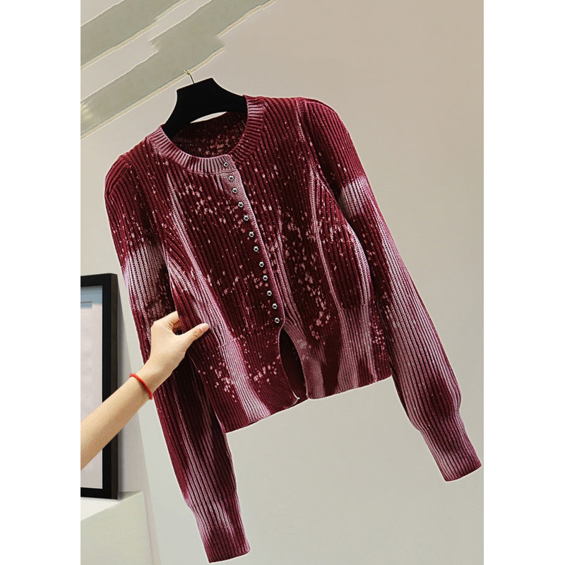 DIY Red Tie Dye Cotton Knitted Sweater Winter