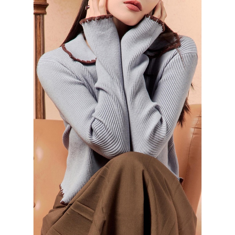 Slim Fit Blue Peter Pan Collar Button Knit Sweaters Winter