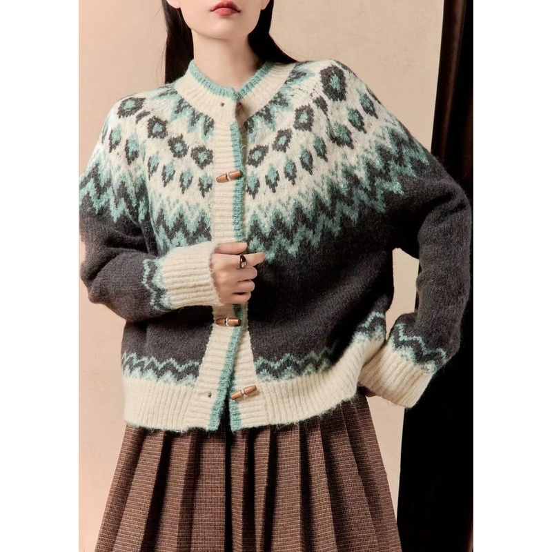 French Dark Gray Button Patchwork Knit Coats Winter