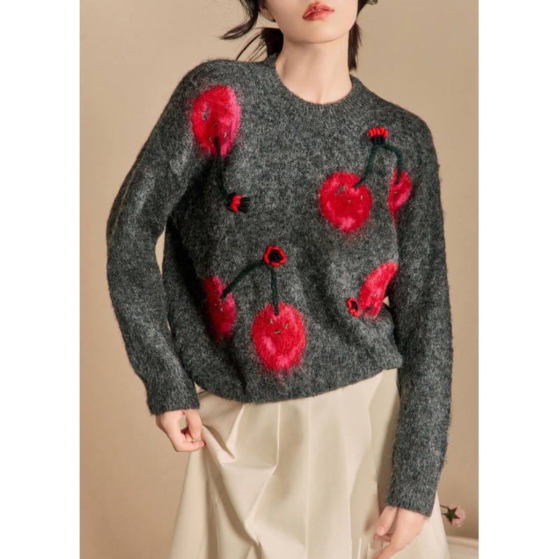 Loose Grey Cozy Thick Patchwork Knit Sweater Winter
