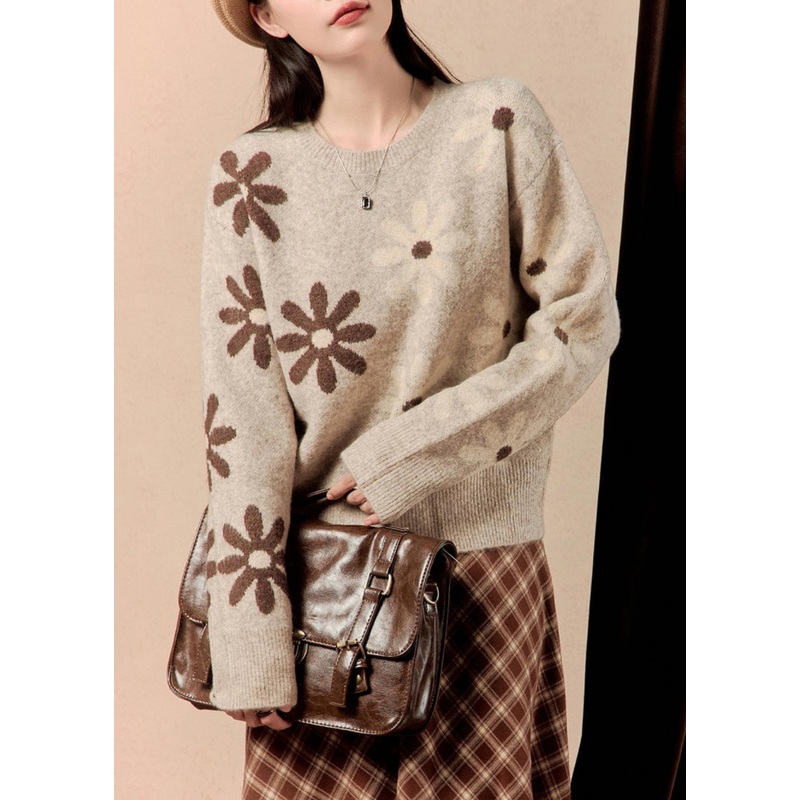 Loose Light Camel O Neck Cozy Knit Sweaters Winter