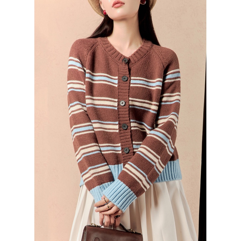 New Coffee Striped Button Knit Coats Winter