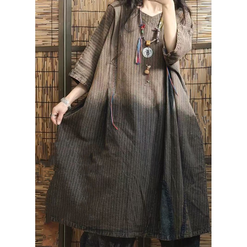 Bohemian Gradient Color V Neck Tie Dye Plus Size Cotton Dresses Summer
