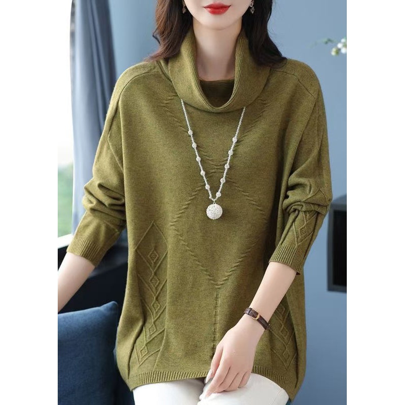 Classy Green Hign Neck Thick Woolen Sweaters Winter