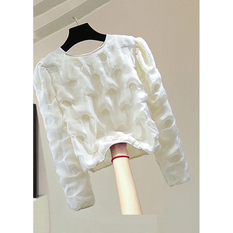 French Apricot O-Neck Print Patchwork Top Spring