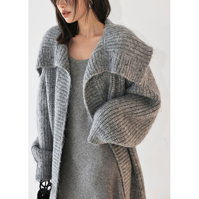 Simple Grey Peter Pan Collar Cozy Woolen Cardigans Winter