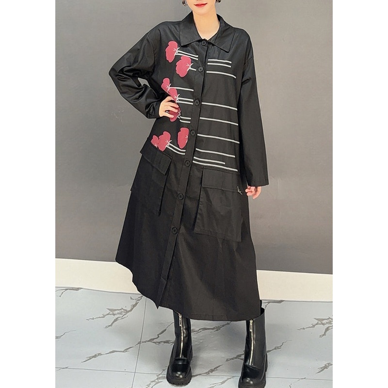 Black Pockets Maxi Dress Peter Pan Collar Spring