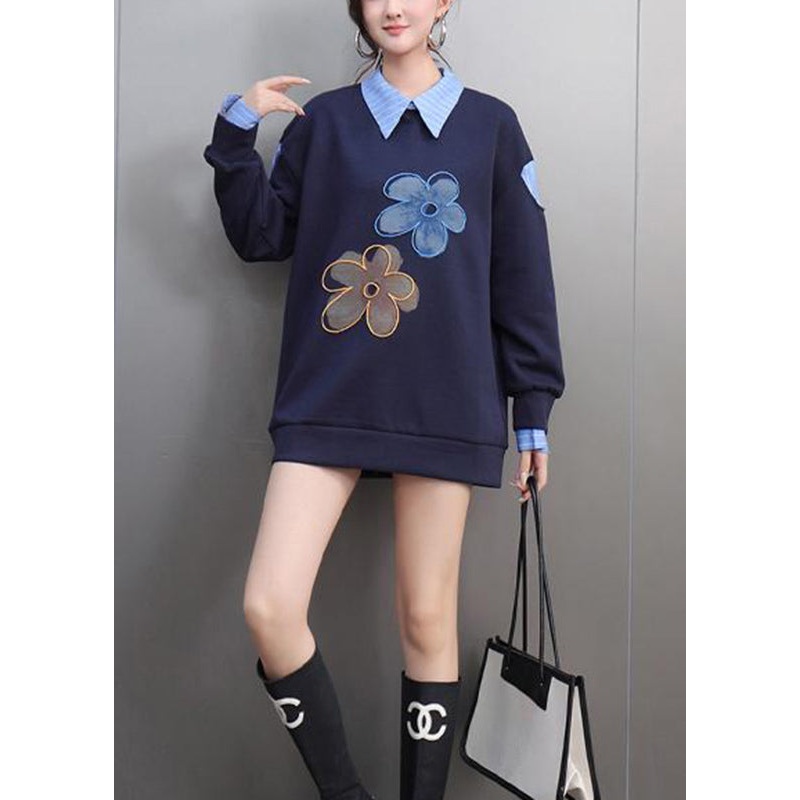 Casual Blue Striped Print Patchwork Sweatshirts Spring
