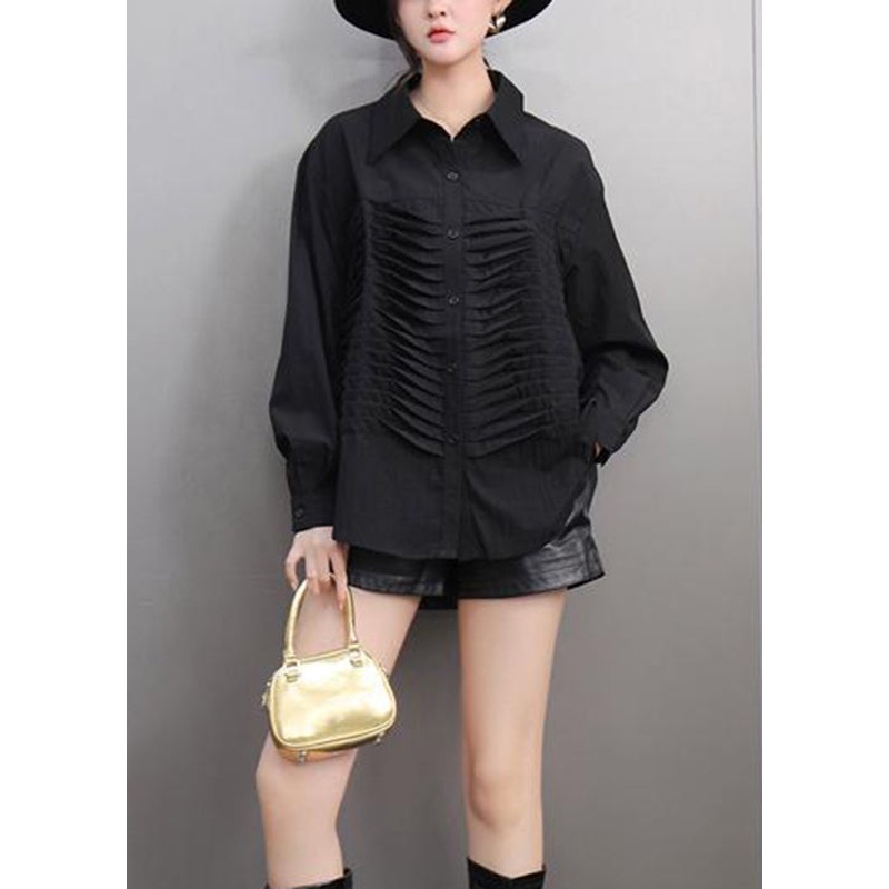 Original Design Black Peter Pan Collar Top Spring