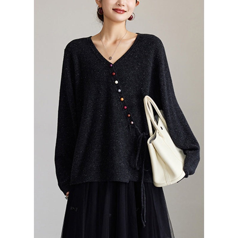 Black Tie Waist Wool Knit Cardigan Spring