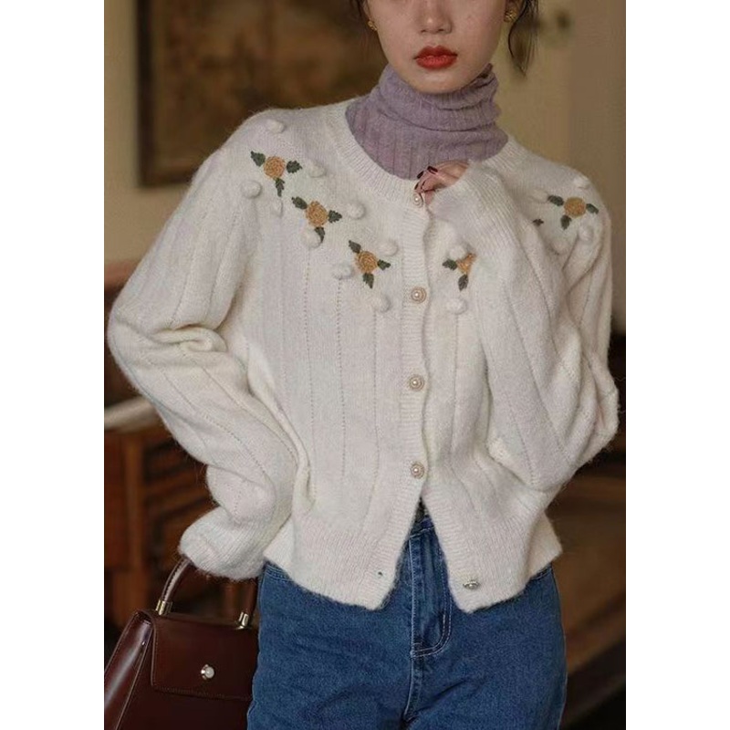 Bohemian Beige Embroidered Button Patchwork Knit Coats Fall